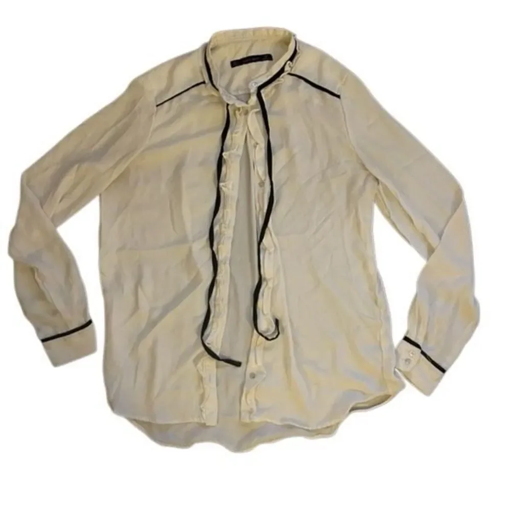 Zara Basic Ruffle Detail Button Down Shirt - Picture 1 of 10